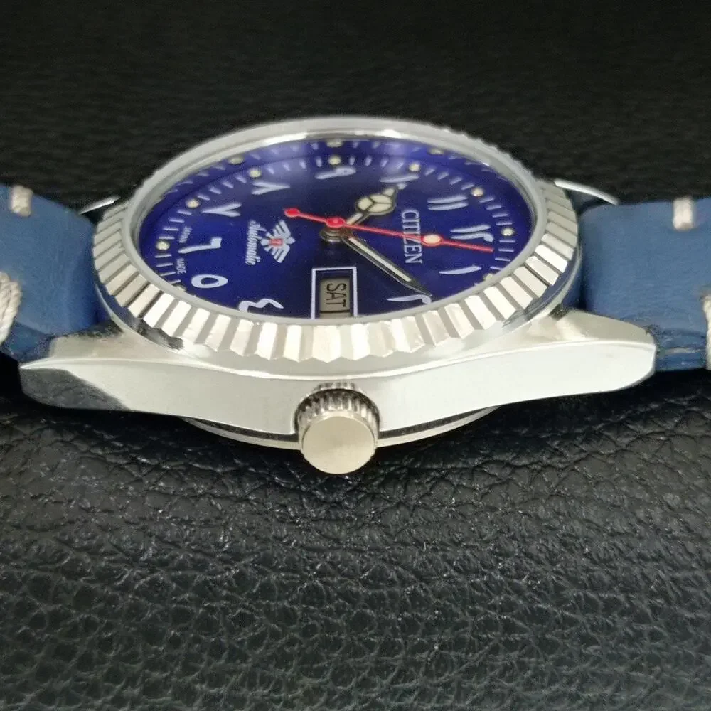 Vintage 1973 Citizen Automatic Mens Silver Watch W/daydate & Blue accents